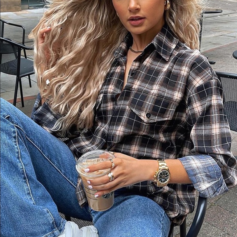 PRETTYLITTLETHING CHOCOLATE OVERSIZED CHECKED SHIRT